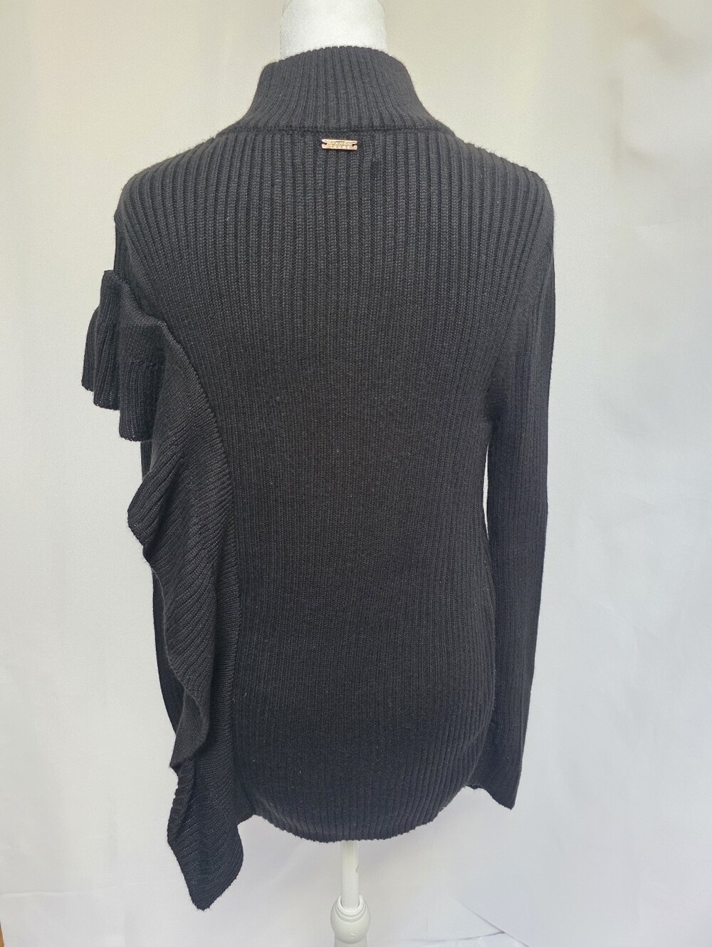 Ivanka Trump Black Ribbed Asymmetrical Ruffle Sweater M - Picture 2 of 7